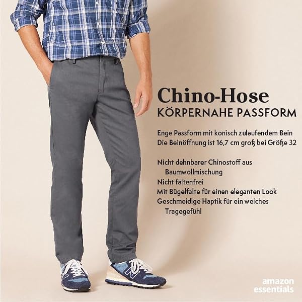 Amazon Essentials Herren Knitterfreie Flatfront-Chinohose in schmaler Passform 34W / 32L Dunkles Olivgrün - 1