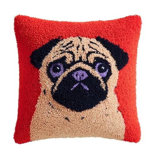 AxiangziK Juego de cojines de gancho de anudado,Pugs,perros 43x43cm funda de almohada,juego de bordado,cojín de gancho para decoración del hogar,sofá