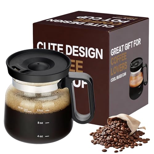 Foubret Coffee Pot Mug with Lid,16Oz Mini Glass Coffee Pot Coffee Mug with Spill Proof Lid & Heat Proof, Novelty Coffee Pot Cup for Coffee Lovers Gifts (1PC) - image 1