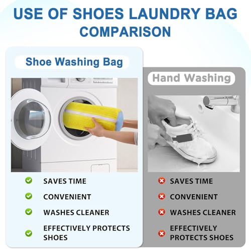 MOMENT Large Shoe Washing Machine Bag – Extra Thick Laundry Shoe Bag for Washer and Dryer, 360° Deep Clean Shoes Laundry Bag, Reusable Shoe Bag for Sneaker washing machine bags, Yellow