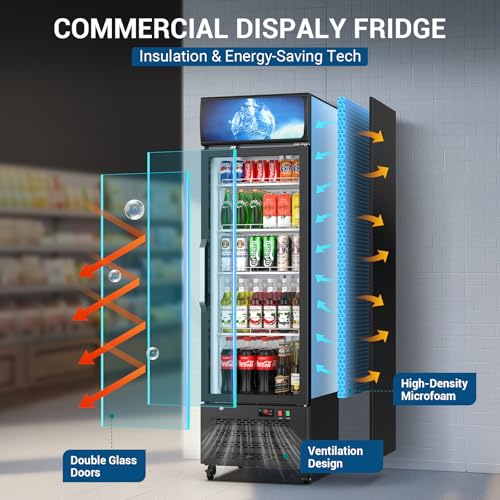 ETL & DOE Certified Commercial Beverage Refrigerator 14.8 Cu Ft, Commercial Display Fridge with Glass Door, Upright Merchandiser Refrigerator Cooler with Front LED Light for Stores, Restaurant, Office - Image 6