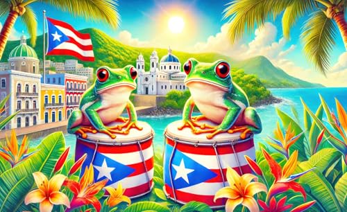 Image of BlissYard Puerto Rico Banner 71 x 43 Inches Tropical Frog Drum Flag Backdrop Puerto Rican Culture Caribbean Festival Party Decoration Wall Hanging for Fiesta Parade Home Outdoor Decor