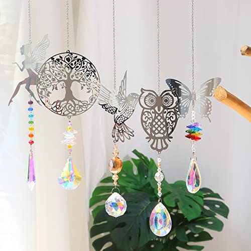 Crystal Suncatchers with Prisms Hanging Window Sun Catcher Decor Indoor Rainbow Maker Ornament Owl Hummingbird Butterfly Prism Suncatchers Gift, Pack of 5 - Thumbnail 2