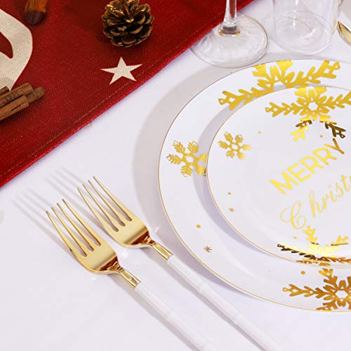 Wdf 50Pieces Christmas Plates Gold Plastic Plates - Snowflake Plastic Plates-Heavyweight White And Gold Disposable Plates For Christmas #TOP2