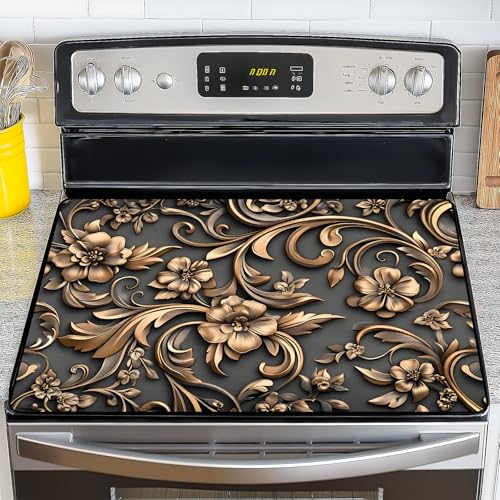 Image of NYZE Stove Cover for Electric and Glass Stove Tops 3-in-1 Stove Mat, Heat Resistant Counter Protector Mat, Non-Slip Surface & Drying Rack (Flowers, 28.5 inchLx20.5 inchW)