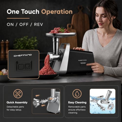 Image of CHEFFANO Meat Grinder, 2800W Max Meat Grinder Electric, ETL Approved Heavy Duty Meat Mincer Machine with 2 Blades, 3 Plates, Sausage Stuffer Tubes & Kubbe Kit for Home Kitchen Use