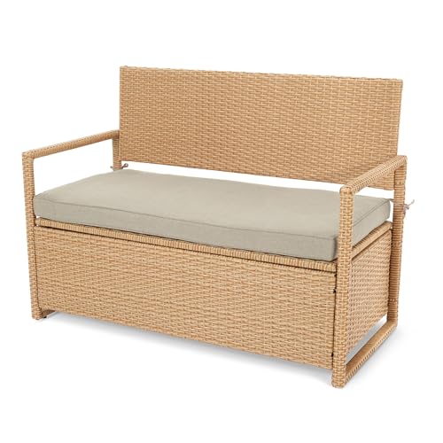 di volio Gartenbank mit Stauraum Verbana, für 2 Personen, wetterfest & wasserdicht, ideal für Balkon, Terrasse und Garten (Beige)