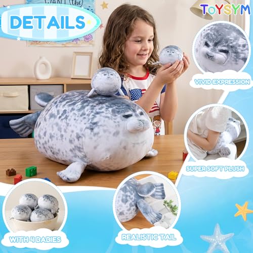Image of TOYSYM Chubby Blob Seal Pillow Cute Seal Plush with 4 Baby Plushies in Her Tummy, Soft Large Stuffed Animals Toy Gifts for Kids (20inch)