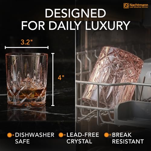 Image of Nachtmann Noblesse 10oz Whisky Tumblers, Set of 2 - Rose Crystal Glasses for Bourbon, Scotch & Cocktails - Lead-Free Cut Design Barware & Luxury Valentine Gift for Couples & Whisky Lovers