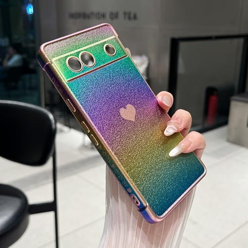 ZTOFERA Google Pixel 7a 用 ハートケース グーグル ピクセル7a ケース ソフト TPU シリコン スマホケース メッキ加工 エッジ ラグジュアリー 蛍光色 マット 軽量 耐衝撃 おしゃれ 韓国 可愛い カバー 女子 女性 カバー