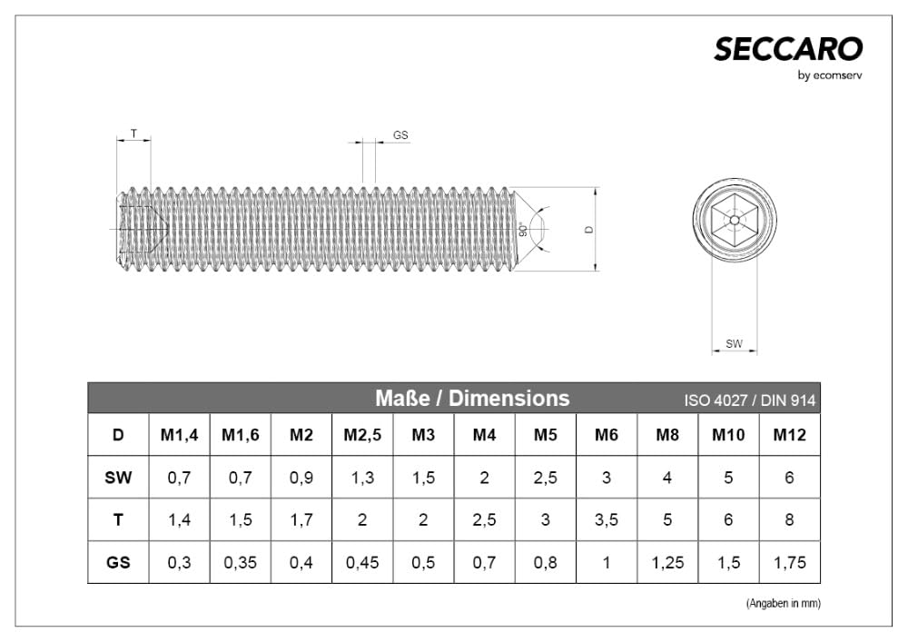 Lot de 20 vis sans tête M8 x 10 mm en acier inoxydable V2A A2 DIN 914 ISO 4027