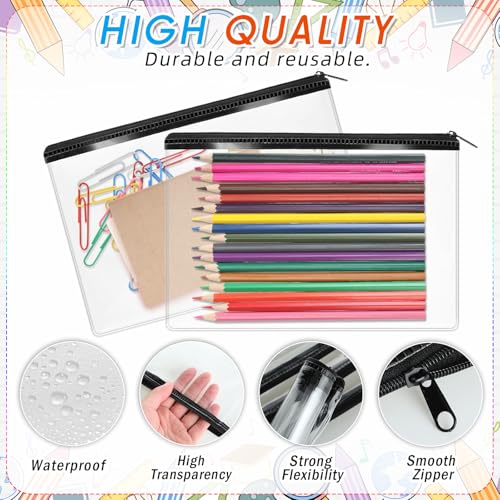 Image of Feifeiya 24 Pcs Clear PVC Pencil Pouch Bulk 8.66 x 5.71 Inch Soft Pencil Case Bag Transparent Zipper Pouch for Study School Supplies Travel Storage (Black)