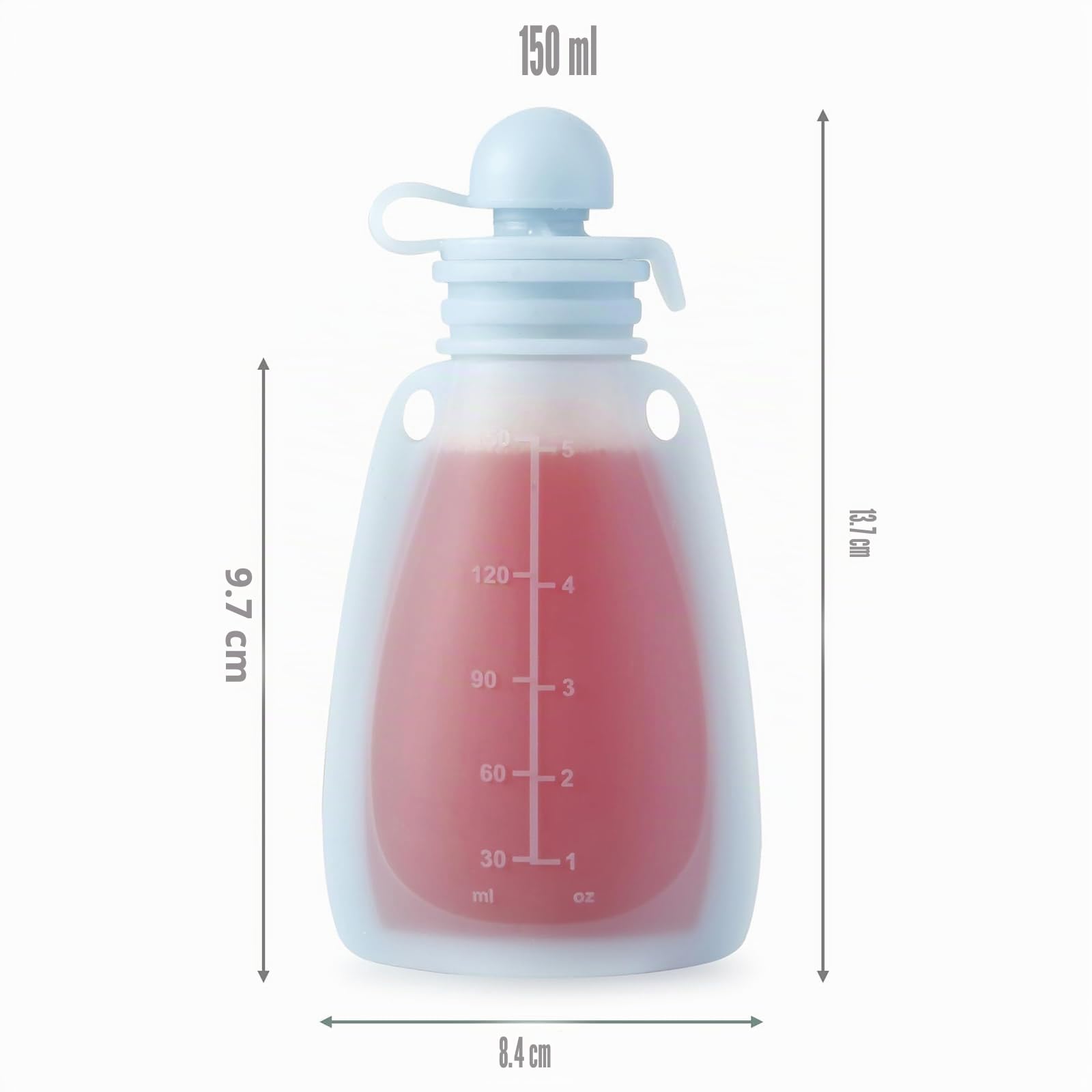 PandaEar Bolsas de Comida para Bebés de Silicona Reutilizables, Paquete de 7 Bolsas de Apriete para Niños Pequeños, Almacenamiento de Comida para Bebés Recargable de Silicona sin BPA, 160 ml