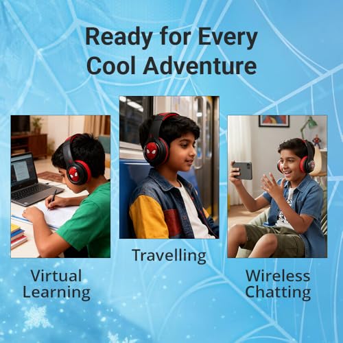 Image of Marvel Spider-Man Kids 3D Bluetooth Wireless Stereo Headphones with Mic| Foldable Ear Cups | Kids Safe 85dB Volume| Aux & SD Card Input | RGB Lights | 30H Playtime | Perfect for Boys | Ages 5-16