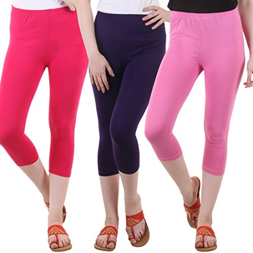 Image of DIAZ Women's Super Combed Cotton Elastane Stretch Slim Fit Printed Capri -Pack of 3