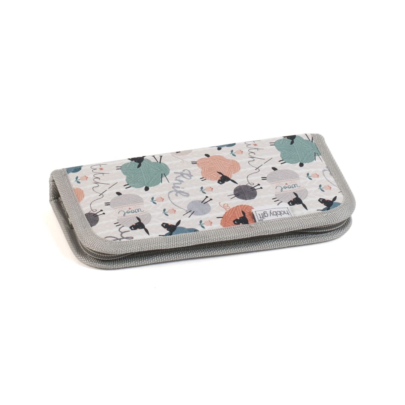 Hobby Gift Knit Happens Crochet Case - Elasticated Crochet Hook Storage - 100% Cotton Hard Zippered Case - 10 X 20 X 3Cm
