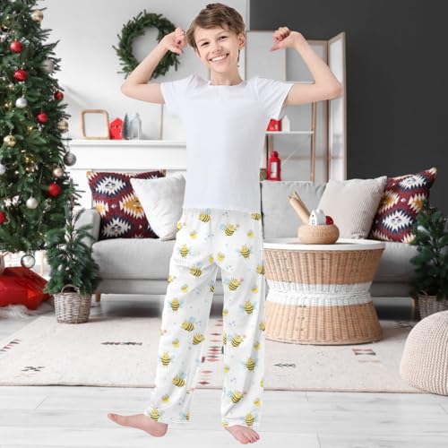 Boy's Pants Fly Bee Flower Jogger Pants Elastic Waist Long Bottoms Trousers with Pockets 6-14 Years2