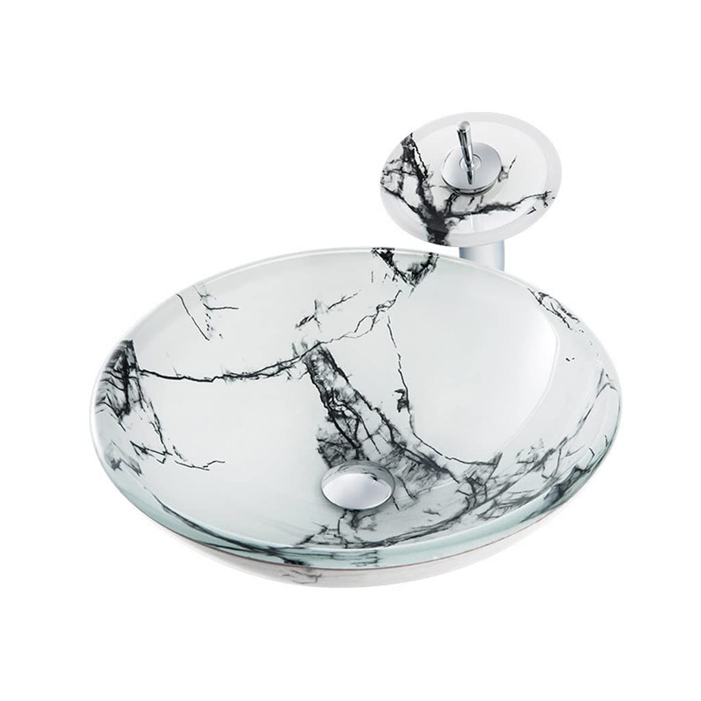 SBCGFY Vessel Sinks, Drain Sink Vessel Sink Modern Simple Tempered Glass Wash Basin Hotel Bathroom Basin Wash Basin Farmhouse Sink