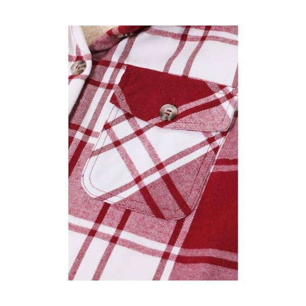 ZENTHACE Girls Hooded Plaid Flannel Shirt Jacket with Hand Pockets,Sherpa Lined Button Down Flannel Shacket Jacket - Image 6