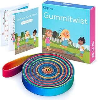 Cikyner Chinese Jump Rope, 4m Long 1.5cm Wide Elastic Chinese Ropes with Instructions French Skipping Rainbow Band for Children Jumpsies Games Indoors and Outdoors, Ideal for Gifts for Girls and Boys