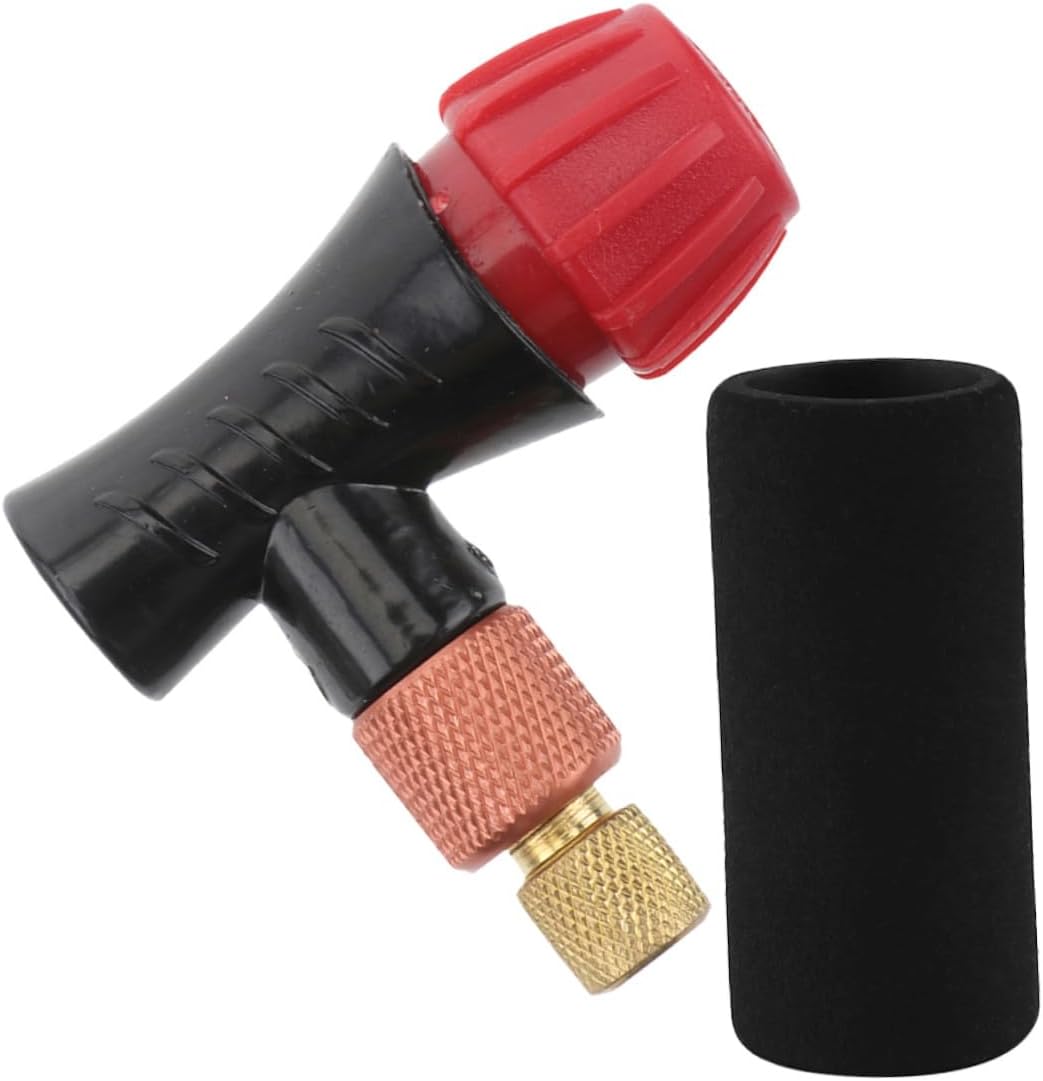 FRCOLOR Co2 Tire Inflator Adapter with Black Thermal Sleeve, Portable Bike Co2 Pump Kit for Road and Mountain Bikes, 2pcs Protective Cover for Tubeless Tires