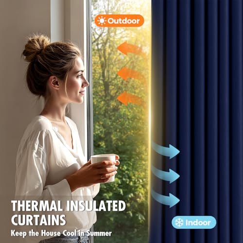 Image of MIULEE Navy Blue Blackout Bedroom Curtains Drapes 72 Inch Long 52 inchx72 inch | Grommet Top, Room Darkening Window Drapes, Privacy Protection, Thermal Insulated, Heat Blocking, Light Blocking