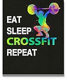 Eat Sleep Crossfit Repeat Quote Wall Art, 11x14 inch Unframed Print, Gift for Girl Crossfit Enthusiasts, Crossfit Coach and Crossfit Lovers. Gift for Gym and Box Decor