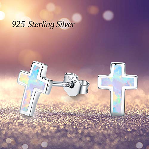 Opal Cross Stud Earrings, 925 Stertling Silver Hypoallergenic Anchor Stud Earrngs and Tiny Opal Cross Studs Jewelry for Women2