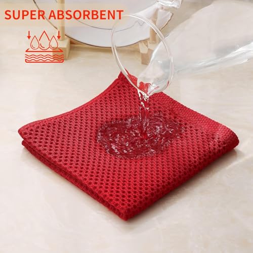 Image of 100% Cotton Kitchen Dish Cloths, 6 Pack Waffle Weave Ultra Soft Absorbent Dish Towels for Drying Dishes Quick Drying Kitchen Towels Dish Rags, 13.4 X 13.4 Inches (Bricks Red, Pack of 4)