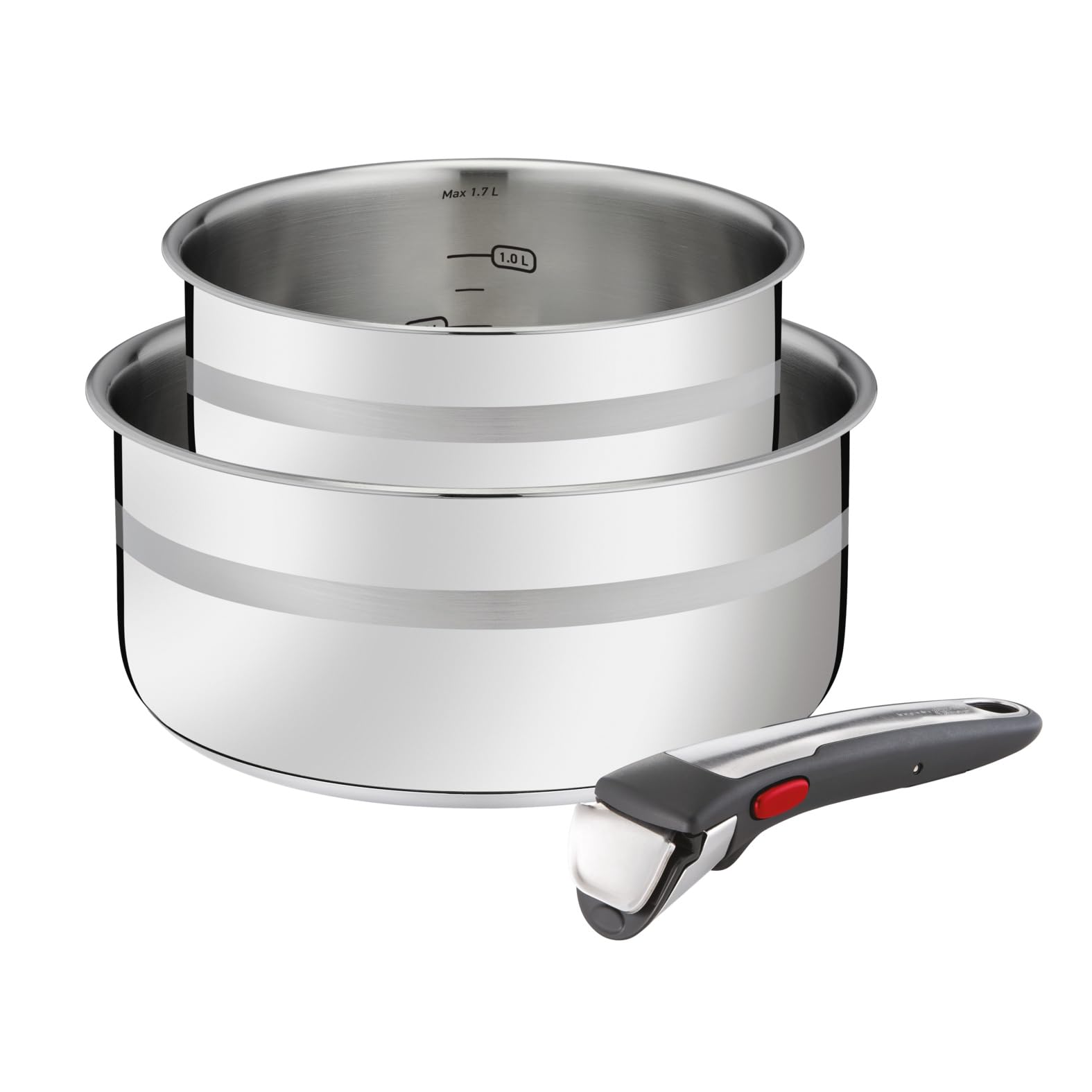 Jamie Oliver by Tefal Ingenio 3-teiliges Kasserollenset, 16/20 cm, Topfset abnehmbarer Griff, stapelbar, platzsparend, Topfset Induktion, einfache Handhabung und Reinigung, Innenskalierung, L977S3