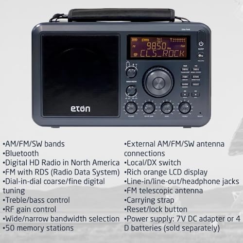 Image of Eton Elite Field Radio with AM /FM, Shortwave, RDS, Bluetooth, Digital Tuning, Treble /Bass Control, 50 Memory Stations, External Antenna, Rich LCD Display, Retro Tabletop Design | science-kits