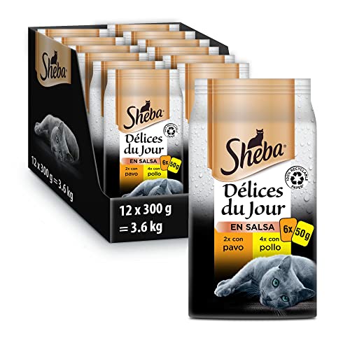 Sheba Délices du Jour Comida húmeda para Gatos, Sabor Ave, Multipack (Pack de 12 x 6 bolsitas x 50g) Cover