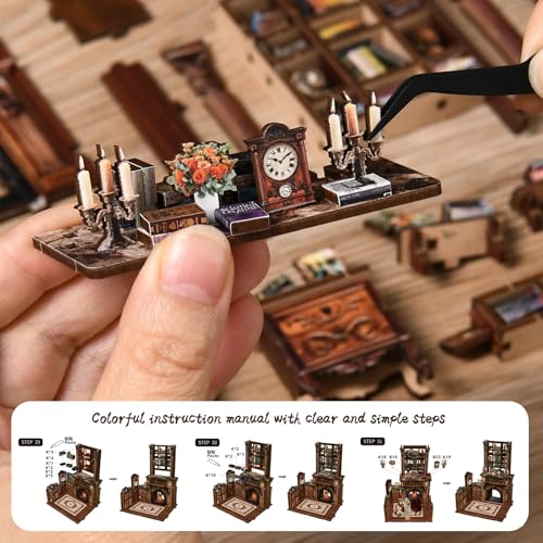 Sagiterra DIY-Miniatur-Puppenhaus-Bausatz, Bücherregal-Bausatz, 3D-Holzregal-Dekoration für Familie und Freunde… – Ansicht 4
