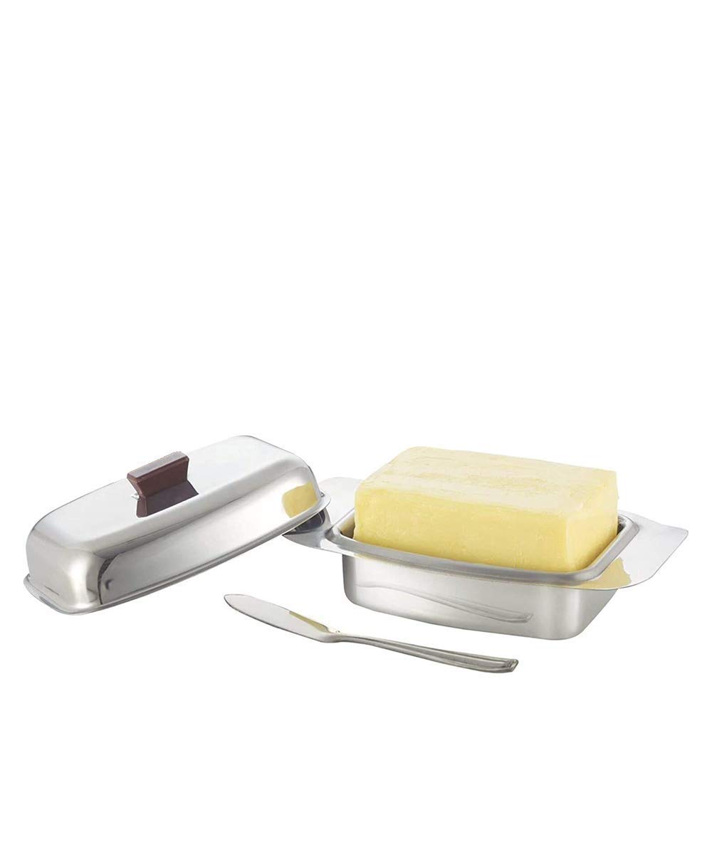 Maha Creation Stainless Steel Butter Box Container Dish for 500 Gram with lid and Knife for Fridge/Dining Table/Kitchen,1 Piece.