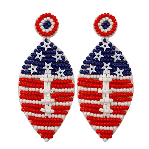 Pendientes de bandera americana, pendientes de cuero de poliuretano de 2,75 pulgadas, pendientes de bandera americana, pendientes rojos, blancos y azules, pendientes largos y ligeros de 4 de julio,