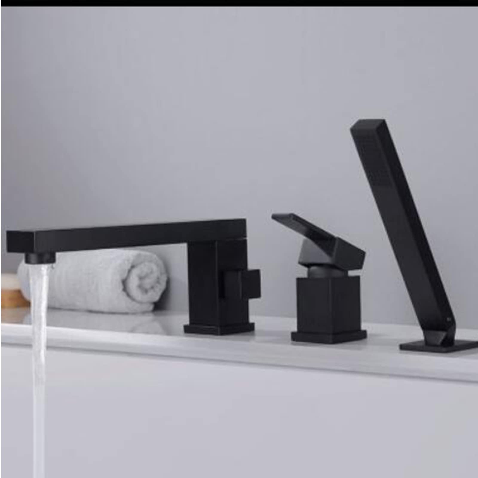 Grifo de bañera Grifo de bañera giratorio de 90 ° Grifo mezclador de bañera de latón Llenador de bañera de agua fría y caliente ajustable Aireador Grifo de bañera con ducha de mano extraíble Grifos de