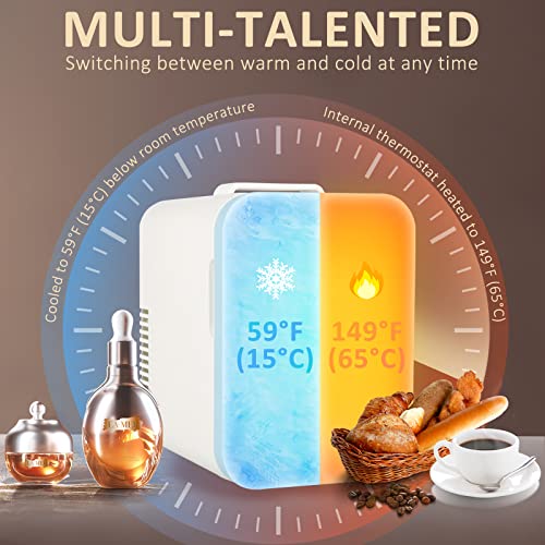Image of Mini Skincare Fridge, 6 Liter /6 Cans Small Refrigerator Cooler Warmer 110V AC / 12V DC Personal Fridge for Bedroom, Beverage, Makeup