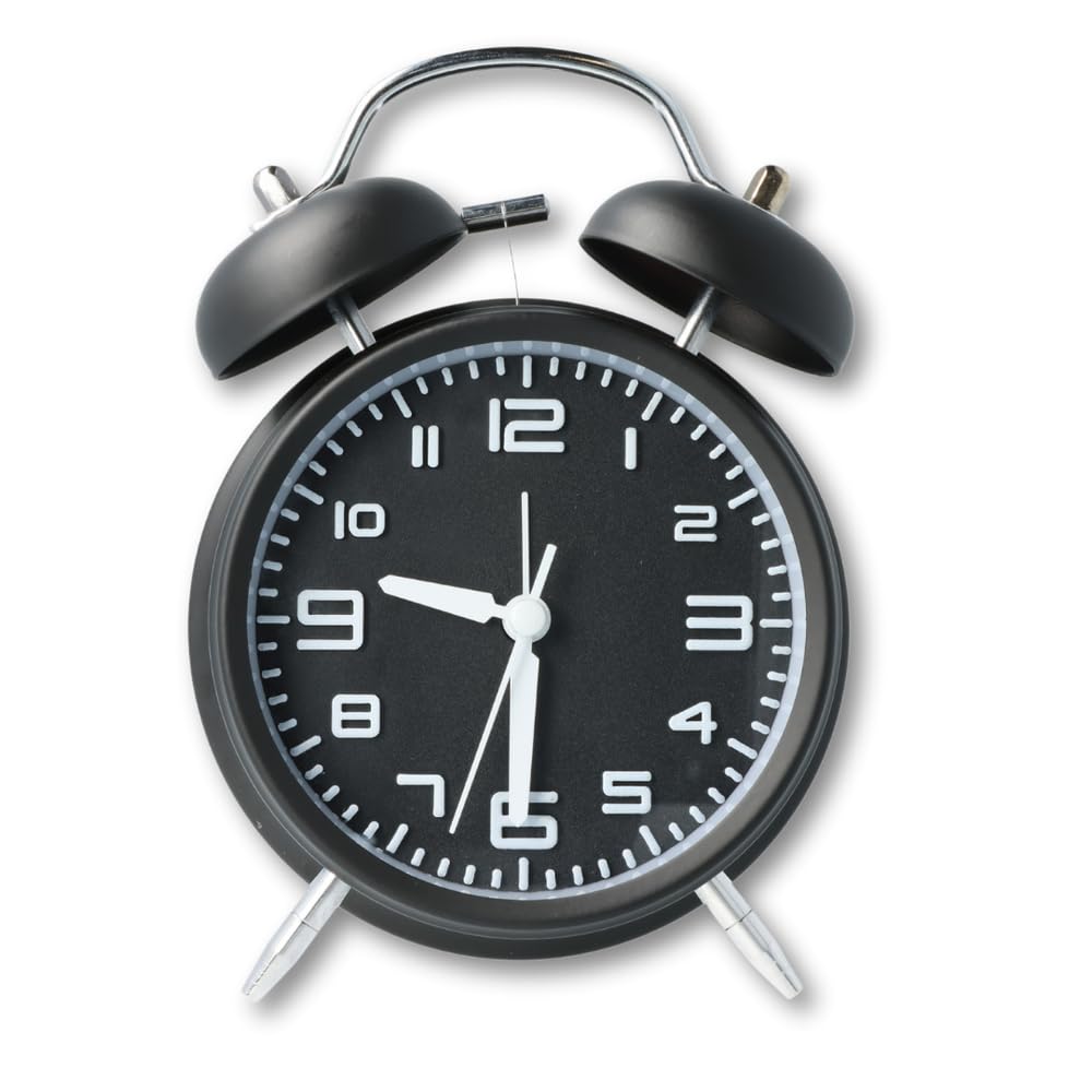 CLOXON Doppelglockenwecker schwarz Wecker laut für Tiefschläfer mit Nachtlicht Retro Design große Zahlen analog ohne Ticken