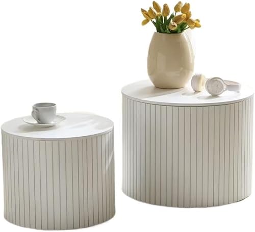 Miniatura 102 de kevinplus Juego de 2 mesas auxiliares pequeñas blancas para sala de estar, mesa auxiliar redonda de madera para dormitorio, oficina, sin montaje