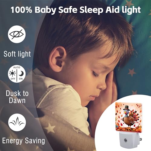 Image of Cute Cartoon Turkey Night Light for Kids,Thanksgiving Day Fall Autumn Night Light Plug in with Dusk to Dawn Sensor,0.5w Energy Saving Nightlight for Hallway Stairway Kitchen Bedroom