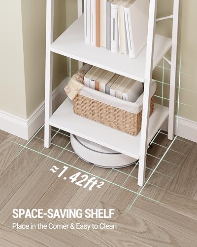 Image of Hzuaneri Ladder Shelf, Bookshelf Bookcase, Freestanding Corner Storage Shelve with 2 Hooks for Home Office, Living Room, Kitchen, Bedroom, Industrial, 5-Tier White BC19213W