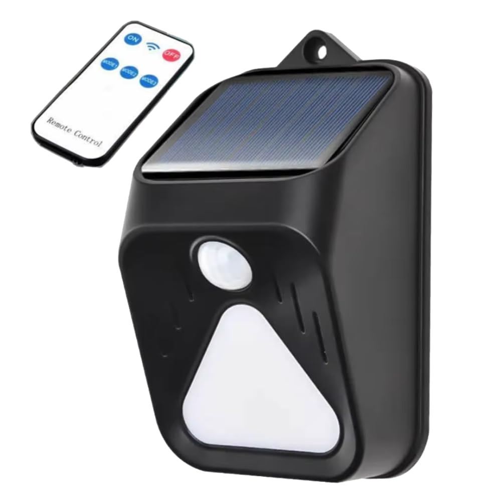 rirue Siren Solar Powered Waterproof Alarm Light Motion Detector Strobe Remote Control Outdoor Security Pet for Yard