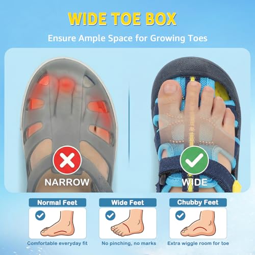Image of Wide Toe Box Toddler Sandals Water Shoes Boys Girls Quick Dry Summer Beach