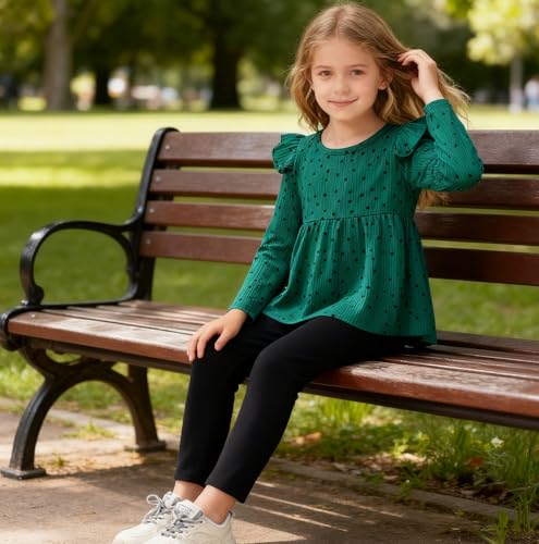 Image of Toddler Girl Clothes Ruffle Long Sleeve Heart Print Tops and Pants 2PC Little Girl Winter Outfits Size (4-7T)