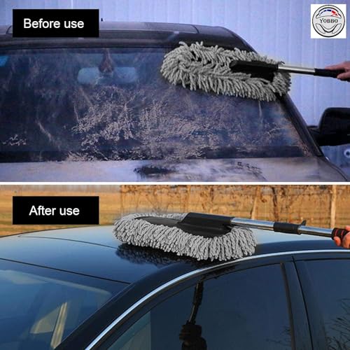 Image of Yobbo Car Duster Microfiber Cleaning Mop Dusting Brush Dirt Clean Tool Extendable Long Handle Super Soft Scratch Free for Exterior Dust Cleaner Accessories Multipurpose Dashboard Home Office Bike