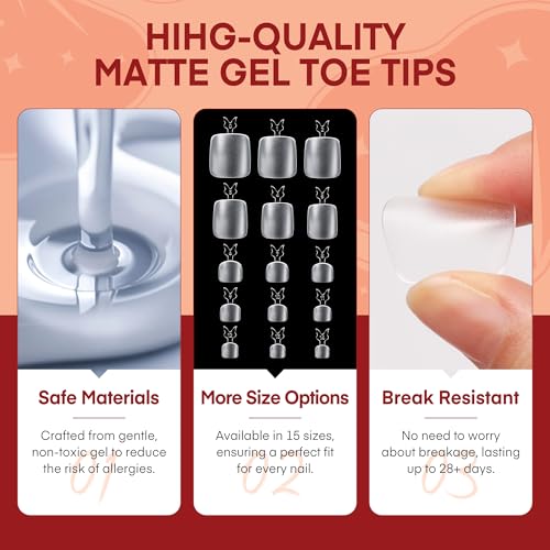 Image of Luckyfairy Square Toe Nail Tips - 360Pcs 15 Sizes Squoval Double Matte
