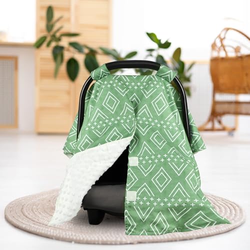 Image of TANOFAR Baby Carseat Canopy, Peekaboo Opening Car Seat Canopy for Babies, Soft and Breathable Infant Carrier Canopy, Multi-use Baby Carrier, Stroller, Nursing Cover, Minky Blanket, Green