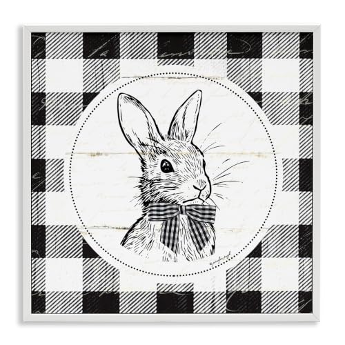 Easter Bunny Spring Plaid Border, 12 x 12 Inch Framed Giclée Print