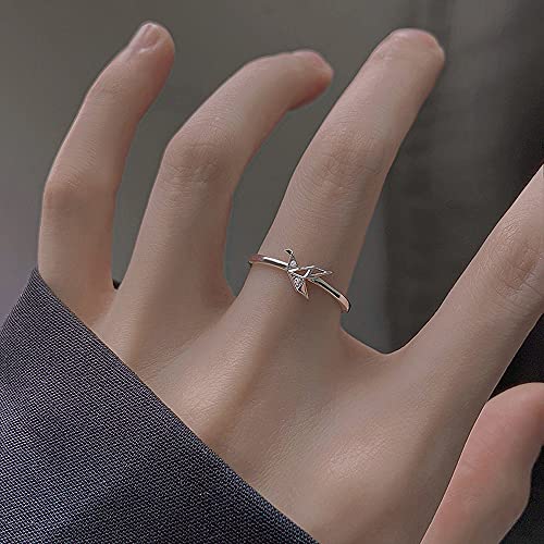 Origami Paper Crane Sterling Silver Rings for Women Adjustable Open Crystal Statement Stacking Promise Ring CZ Lucky Bird Tail Finger Band Engagement Ring Cute Jewelry Gifts BFF Birthday2