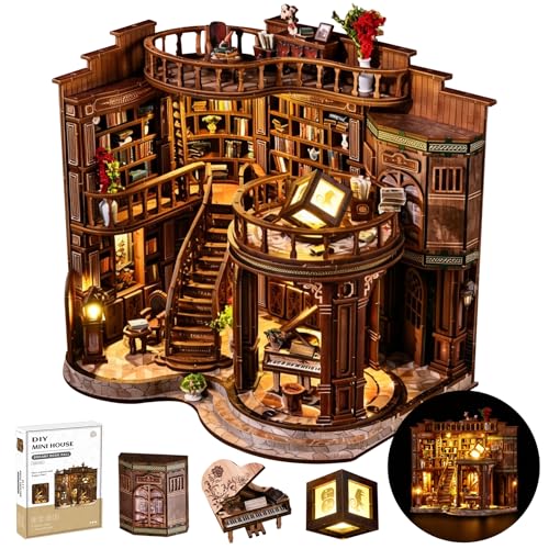 SUNNINO Book Nook Kits for Adults DIY Miniature Dollhouse Kit 3D Wooden Puzzles for Adults and Beginners with Led Light Book Nook Bookshelf Decor Craft Gifts for Family Friends (Dreamy Book Hall)